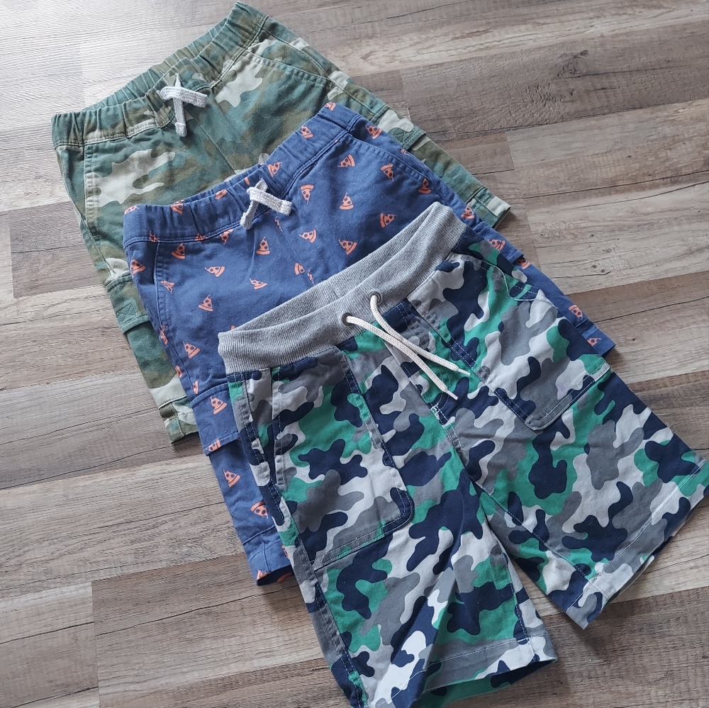 Kids Cargo Khaki Shorts Small 6/7 Camo Pizza Print